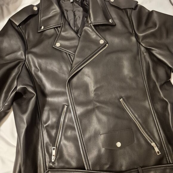 Missguided UK Size 12 Black Aviator Zippered Biker Faux Jacket New - Picture 5 of 13